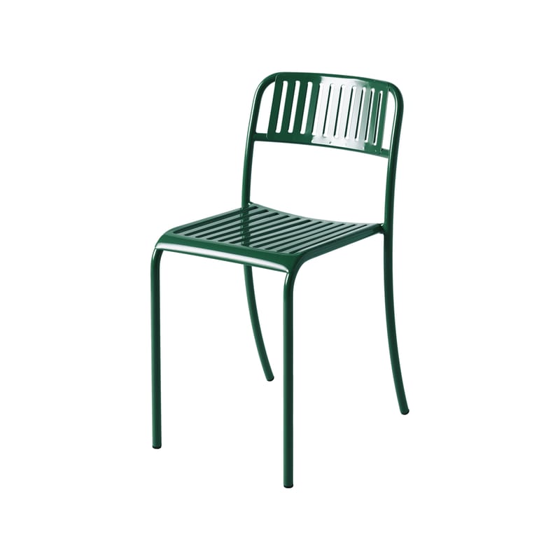 Jardin - Chaises de jardin - Chaise empilable Patio Lames métal vert / Lattes - Tolix - Vert Mousse - Acier inoxydable