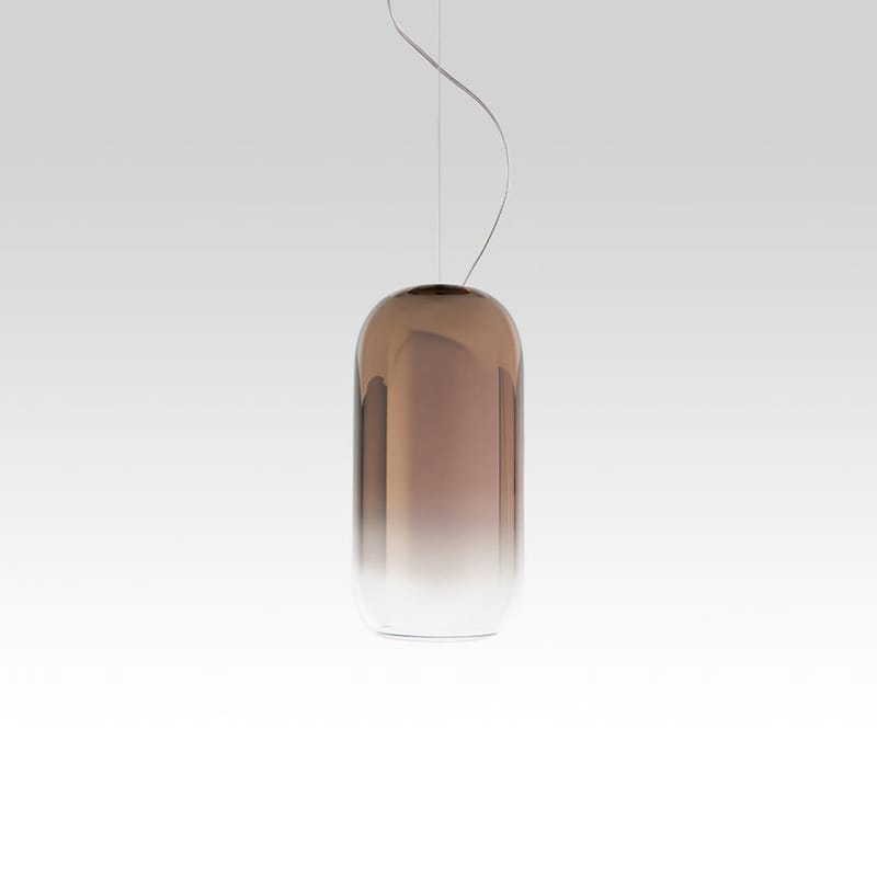 Luminaire - Suspensions - Suspension Gople Mini verre transparent métal / H 29 cm - Artemide - Bronze / Dégradé transparent - Aluminium, Verre soufflé métallisé
