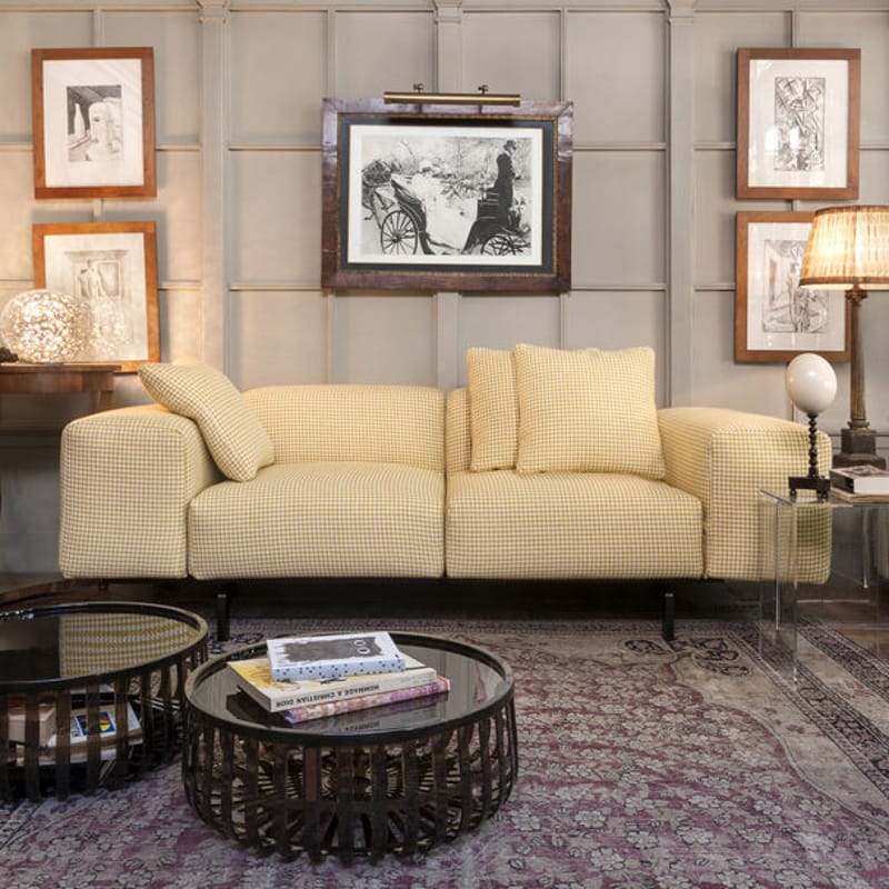 Möbel - Sofas - Sofa 2 Sitzer Largo textil gelb / L 226 cm - Kartell - Hahnentrittmuster / gelb - geschäumtes Polyurhethan, Gewebe, lackierter Stahl