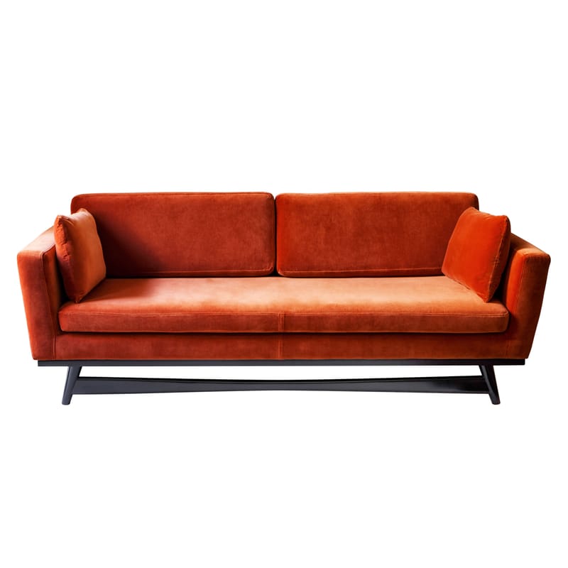 Mobilier - Canapés - Canapé droit  tissu bois orange noir / L 210 cm - Velours - RED Edition - Orange Fox / Noir - Chêne massif laqué, Mousse haute résilience, Velours