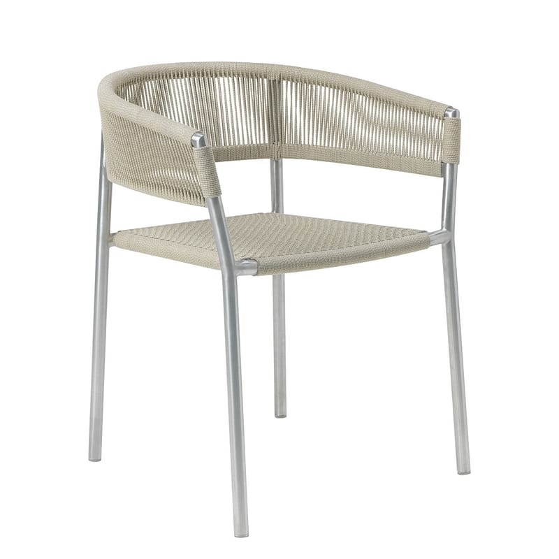 Mobilier - Chaises, fauteuils de salle à manger - Fauteuil empilable Kilt tissu beige métal / corde synthétique - Ethimo - Corde beige / Acier brut - Acier, Corde synthétique tressée