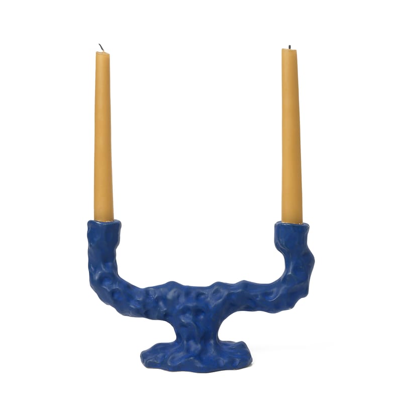 Dekoration - Kerzen, Kerzenleuchter und Windlichter - Kerzenleuchter Dito keramik blau / 25 x 8 x H 16 cm - Steinzeug - Ferm Living - Blau - emaillierter Sandstein
