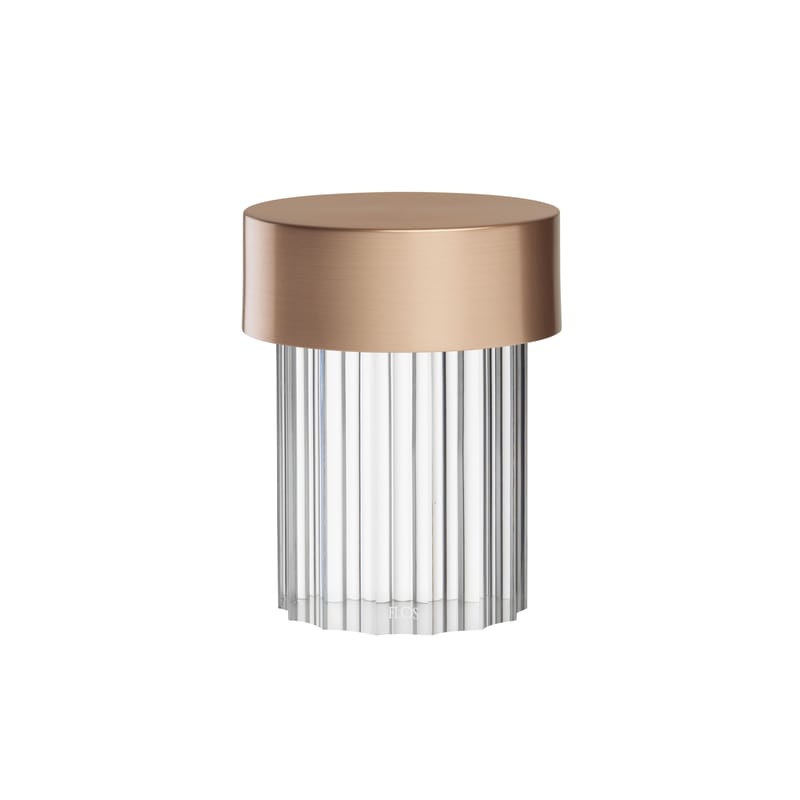 Luminaire - Lampes de table - Lampe sans fil rechargeable Last Order verre transparent / INDOOR - Ø 10 x H 14 cm - Flos - Strié / Cuivre & transparent - Métal, Verre