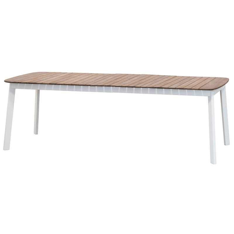 Jardin - Tables de jardin - Table à rallonge Shine blanc bois naturel / Plateau Teck - L 180 à 292 cm - Emu - Blanc / Plateau teck - Aluminium verni, Teck