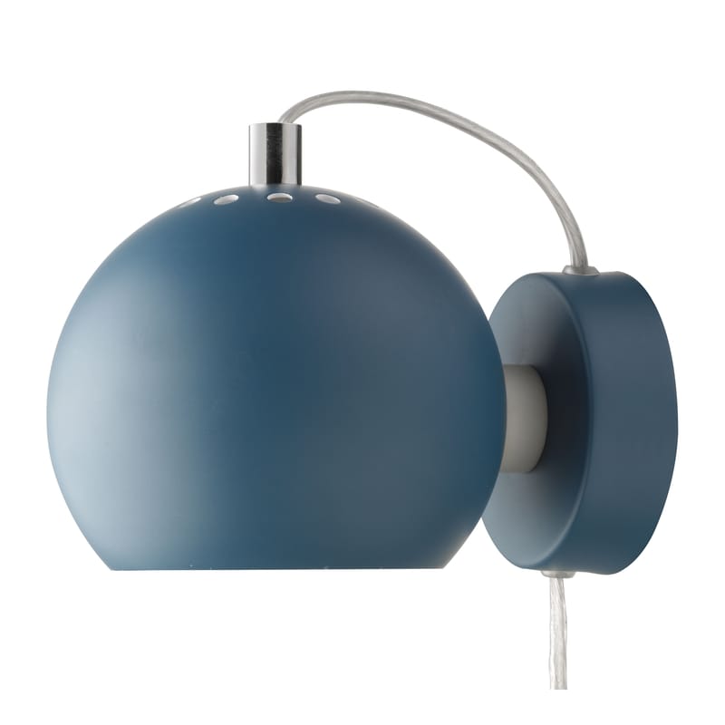 Leuchten - Wandleuchten - Wandleuchte mit Stromkabel Ball metall blau / Neuauflage des Originals aus dem Jahr 1969 - Frandsen - Petrolblau - lackiertes Metall