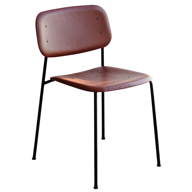 Mobilier - Chaises, fauteuils de salle à manger - Chaise empilable Soft Edge 10 / Bois & Métal - Hay - Rouge / Pieds noirs - Acier laqué, Contreplaqué de chêne teinté