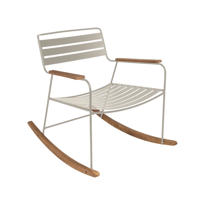 Mobilier - Fauteuils - Rocking chair Surprising métal beige / teck - Fermob - Muscade - Acier, Teck