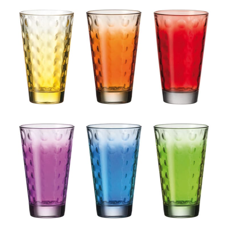 Table et cuisine - Verres  - Verre long drink Optic verre multicolore / Set 6 verres multicolores - Leonardo - Multicolore - Verre pelliculé