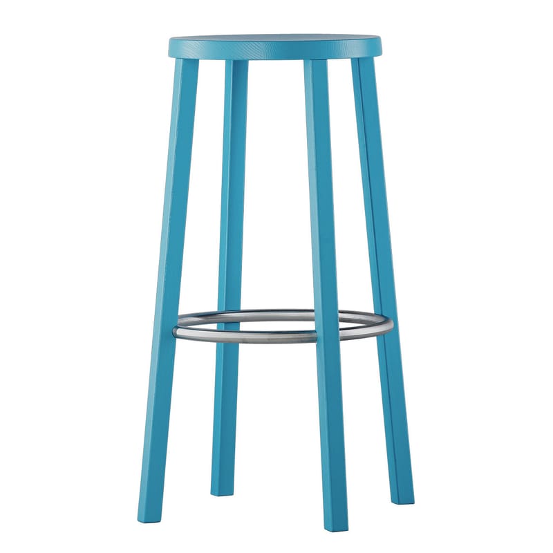 Furniture - Bar Stools - Blocco Bar stool wood blue Wood - H 76 cm - Plank - Blue - Tinted ashwood