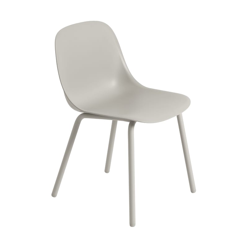 Mobilier - Chaises, fauteuils de salle à manger - Chaise Fiber OUTDOOR plastique gris / Plastique recyclé - Muuto - Gris - Acier thermolaqué, Plastique 100% recyclé