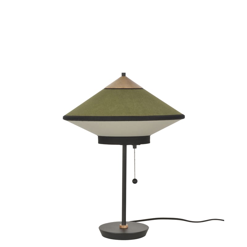 Luminaire - Lampes de table - Lampe de table Cymbal tissu vert / Ø 35 cm - Velours - Forestier - Vert - Chêne, Métal laqué, Tissu coton tissé, Velours
