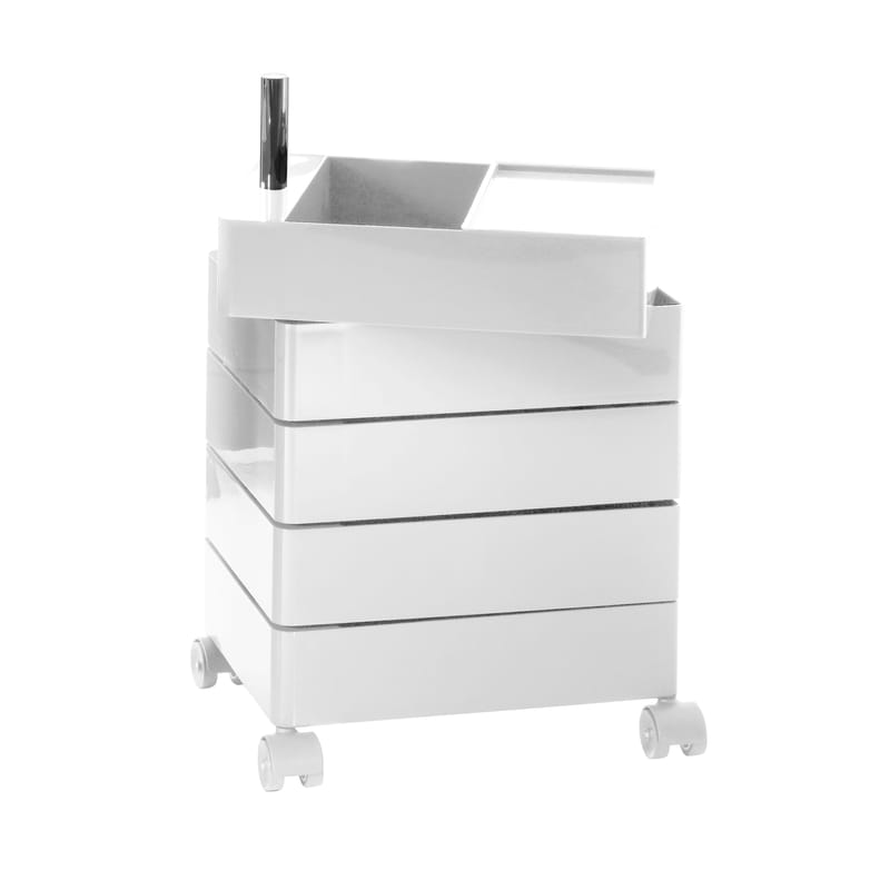 Furniture - Kids Furniture - 360° Mobile container plastic material white 5 drawers - Magis - Glossy white - Aluminium, Lacquered ABS