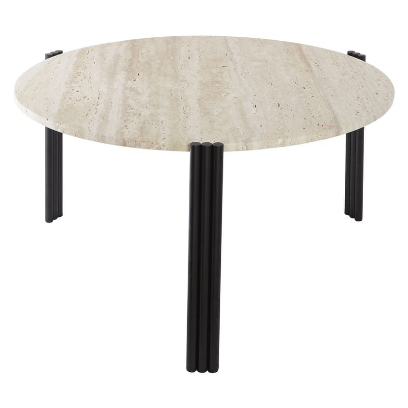 Mobilier - Tables basses - Table basse Tribus pierre beige / Ø 80 x H 45 cm - Travertin - AYTM - Travertin beige / Noir - Acier, Pierre Travertin