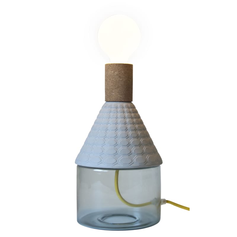 Luminaire - Lampes de table - Lampe de table MRND -  Dina verre céramique bois bleu / H 29 cm - Ampoule non fournie - Seletti - Bleu / Liège - Liège, Porcelaine, Verre