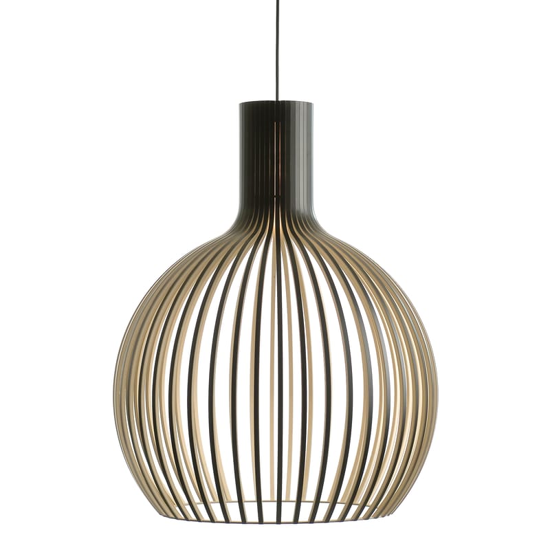 Luminaire - Suspensions - Suspension Octo bois noir / Ø 54 cm - Secto Design - Noir / Câble noir - Lattes de laminé de bouleau, Textile