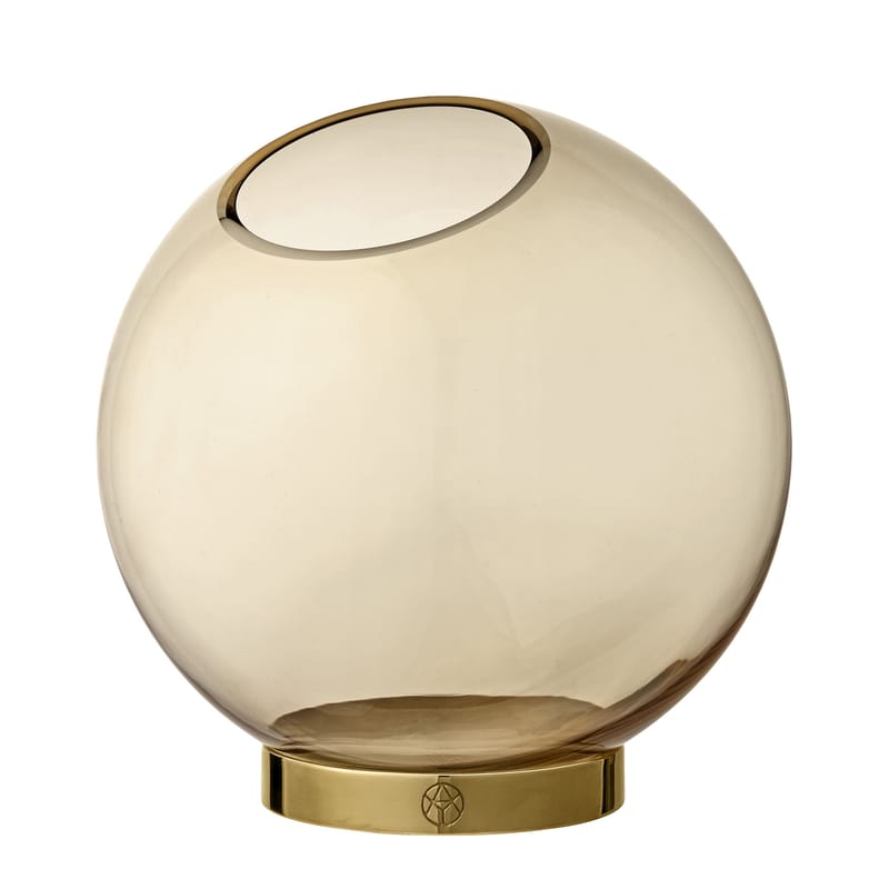 Décoration - Vases - Vase Globe Medium métal verre jaune marron or / Ø 17  cm - laiton - AYTM - Ambre / Laiton - Laiton, Verre soufflé