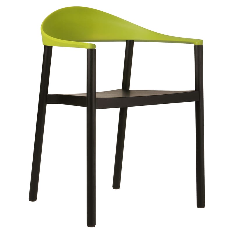 Mobilier - Chaises, fauteuils de salle à manger - Fauteuil empilable Monza plastique bois vert noir - Plank - Noir / Dossier vert - Frêne verni, Polypropylène