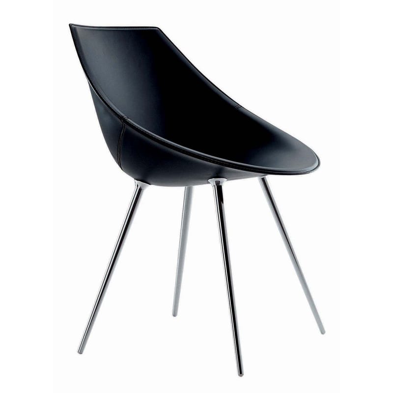 Mobilier - Chaises, fauteuils de salle à manger - Fauteuil Lago cuir noir - Driade - Noir - Aluminium anodisé, Cuir