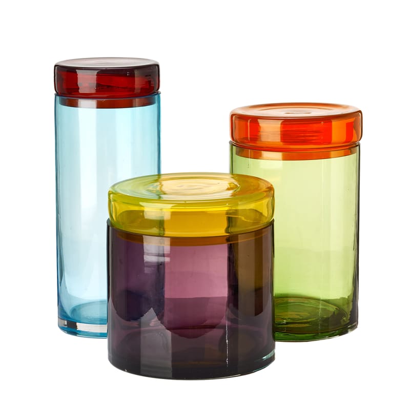 Table et cuisine - Boîtes et conservation - Bocal Large verre multicolore / Set de 3 - H 15 à 30.5 cm - Pols Potten - Multicolore - Verre soufflé bouche