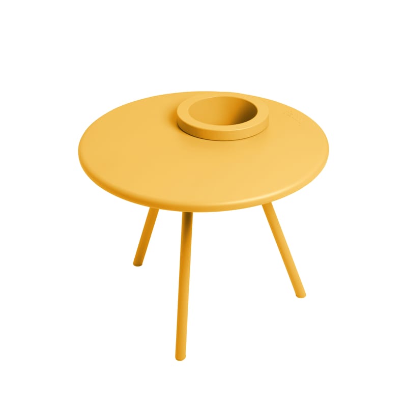 Möbel - Couchtische - Couchtisch Bakkes Outdoor metall gelb 60 cm - Eingelassener Blumentopf / Stahl - Fatboy - Sonnenstrahl-gelb - Pulverbeschichteter Stahl