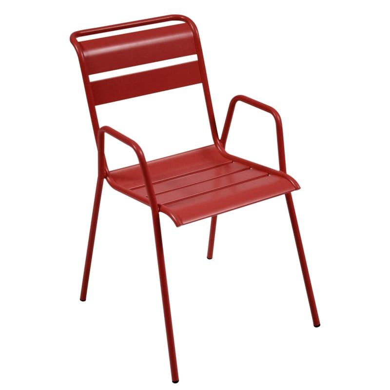 Mobilier - Chaises, fauteuils de salle à manger - Fauteuil bridge empilable Monceau métal rouge / L 52 cm - Fermob - Piment - Acier peint