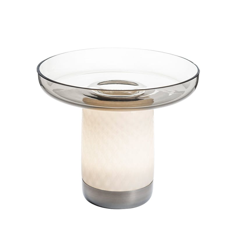 Luminaire - Lampes de table - Lampe sans fil rechargeable Bontà verre gris / Plateau amovible - Ø 26 x H 21,4 cm - Artemide - Gris / Base blanche - Métal, Verre