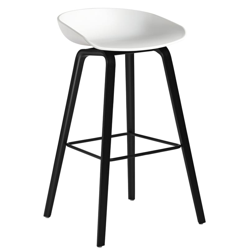 Mobilier - Tabourets de bar - Tabouret de bar About a stool AAS 32 plastique bois blanc noir / H 75 cm - Hay - Blanc / Pieds noirs - Frêne teinté, Polypropylène