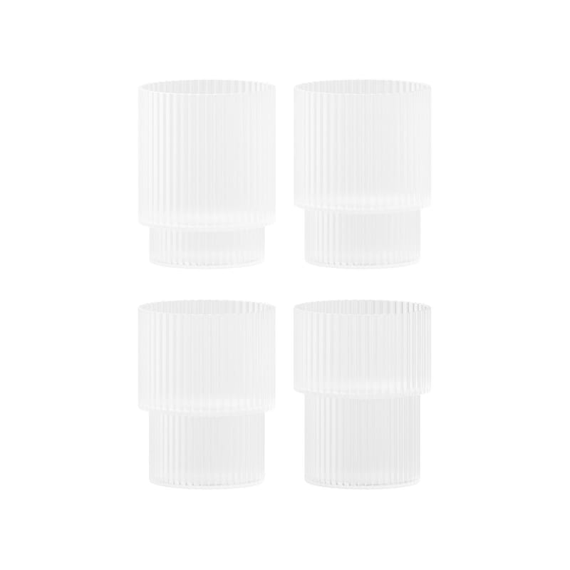 Table et cuisine - Verres  - Verre Ripple verre blanc / Set de 4 - Ø 7 x H 9 cm (20 cl) - Ferm Living - Givré - Verre soufflé bouche