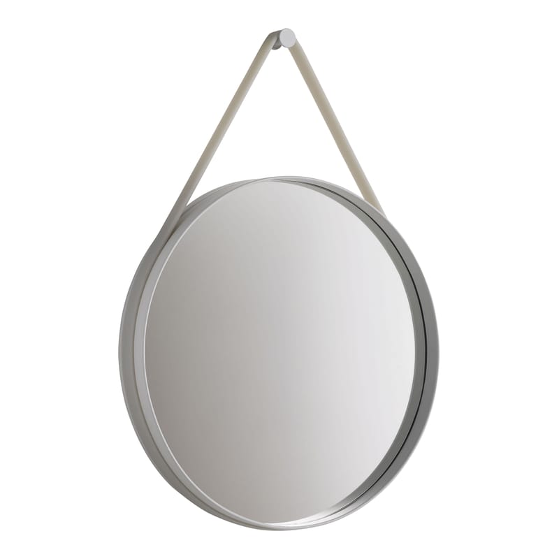 Furniture - Mirrors - Strap Wall mirror metal plastic material grey Ø 50 cm - Hay - Ø 50 cm - Light grey - Lacquered steel, Silicone