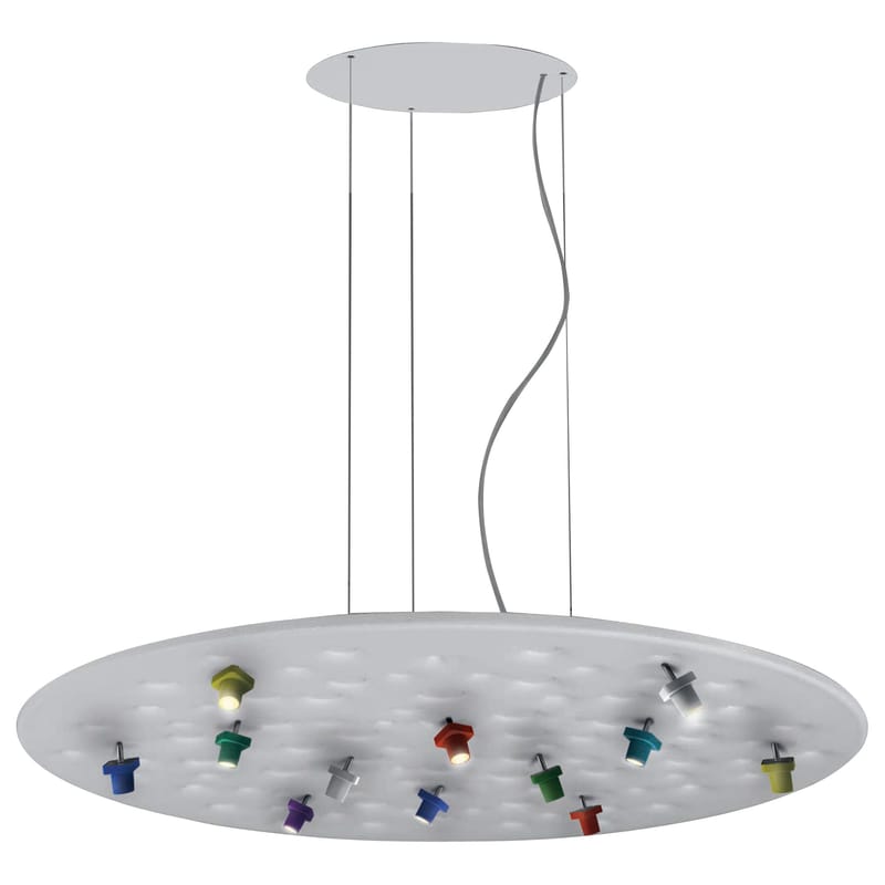 Lighting - Pendant Lighting - Silent Field LED Acoustic suspension textile white multicoloured Acoustic / Ø 100cm - Artemide - White / Multicolored spots - Elasticated fabric, PET, Technopolymer