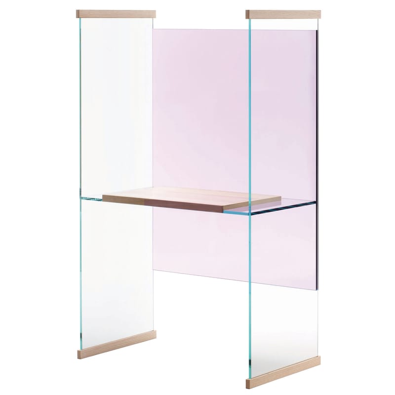 Mobilier - Bureaux - Bureau Diapositive verre bois violet transparent / Haut - H 161 cm - Glas Italia - H 161 cm / Transparent & fond lilas - Frêne massif, Verre
