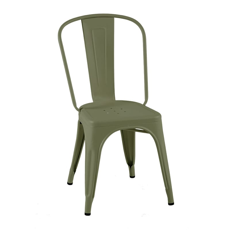 Mobilier - Chaises, fauteuils de salle à manger - Chaise empilable A Indoor métal vert / Acier Couleur - Pour l\'intérieur - Tolix - Olive (mat fine texture) - Acier laqué