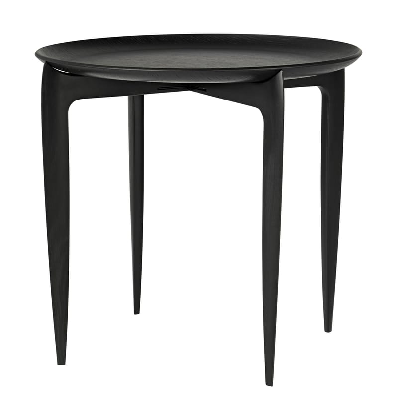 Furniture - Coffee Tables - Tray Small End table wood black / 1958 reissue - Removable top Ø 45 cm - Fritz Hansen - Black - Tinted oak wood