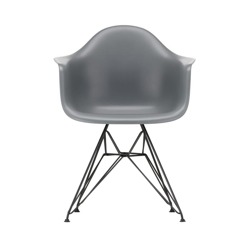 Mobilier - Chaises, fauteuils de salle à manger - Fauteuil DAR - Eames Plastic Armchair plastique gris / (1950) - Pieds noirs - Vitra - Gris granit / Pieds noirs - Acier laqué époxy, Polypropylène