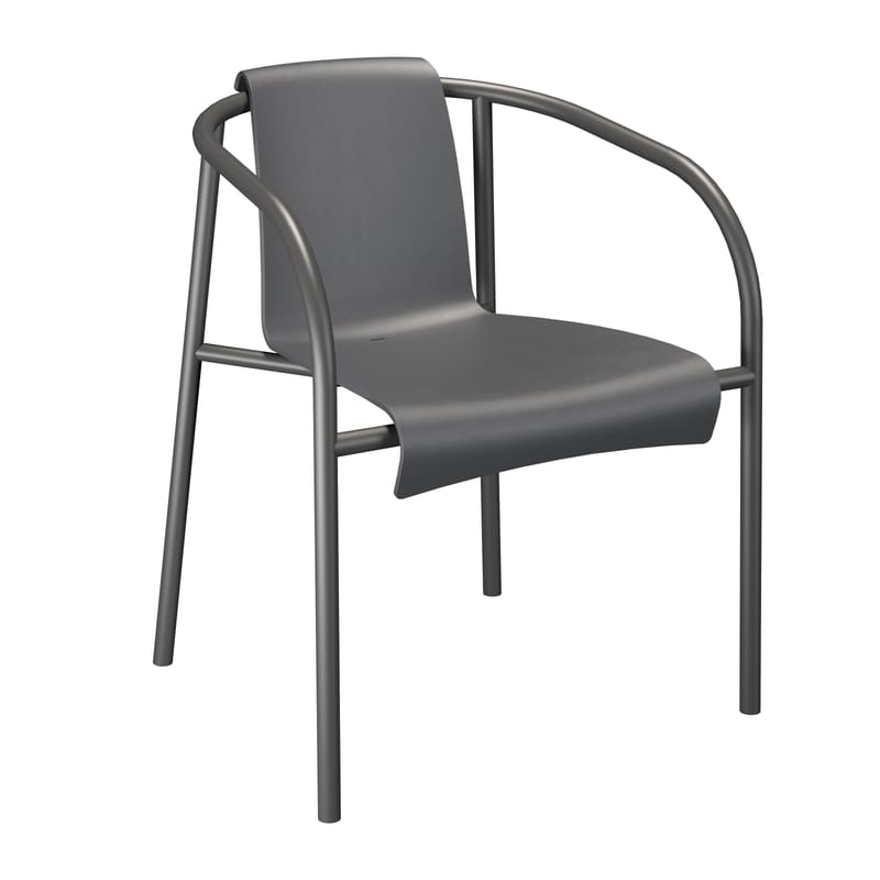 Mobilier - Chaises, fauteuils de salle à manger - Fauteuil empilable Nami plastique gris / Plastique recyclé - Houe - Gris foncé - Acier, Plastique recyclé