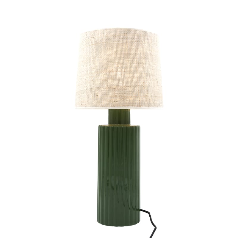 Luminaire - Lampes de table - Lampe de table Portofino tissu céramique vert beige / Rabane - H 51 cm - Maison Sarah Lavoine - Vert / Rabane naturelle - Céramique, Rabane