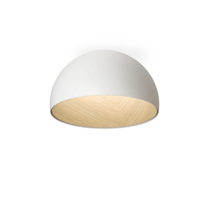 Luminaire - Plafonniers - Plafonnier Duo LED métal blanc bois naturel / Droit - Ø 35 cm - Vibia - Droit / Blanc & bois - Aluminium laqué, Chêne