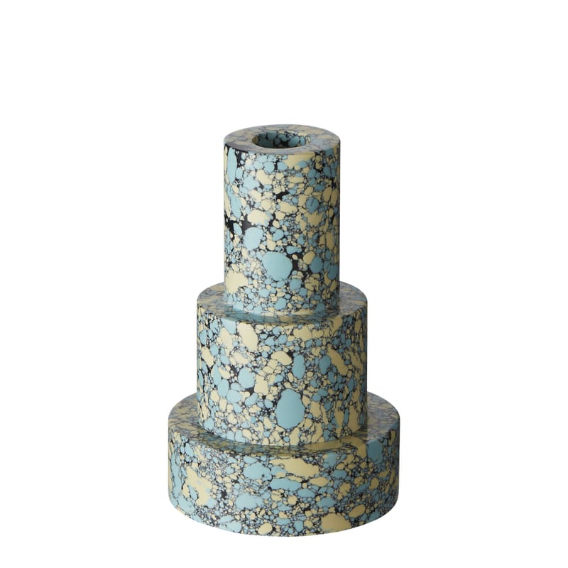 Décoration - Bougeoirs, photophores - Bougeoir Swirl Stepped pierre bleu / Set de 2 empilables - Tom Dixon - Bleu - Pigments, Poudre de marbre recyclée, Résine