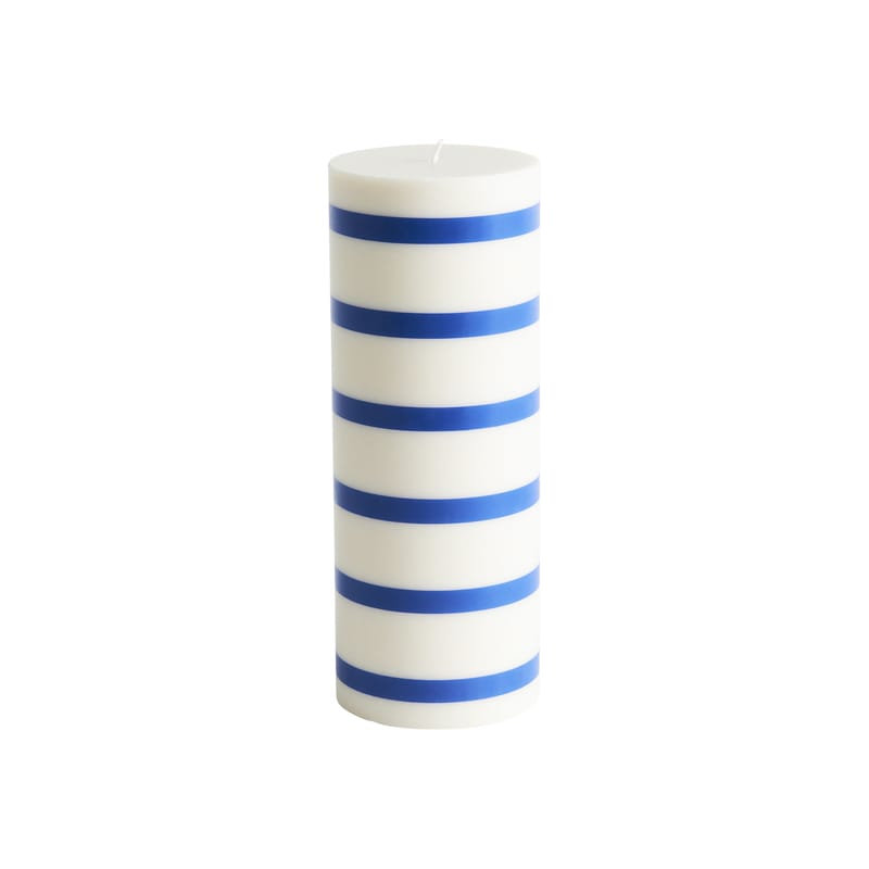 Décoration - Bougeoirs, photophores - Bougie bloc Column Large cire bleu / Ø 9 x H 25 cm - Hay - Bleu rayé - Huile, Stéarine