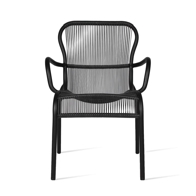 Mobilier - Chaises, fauteuils de salle à manger - Fauteuil de repas empilable Loop tissu noir / Fibre polyéthylène tissée main - Vincent Sheppard - Noir - Aluminium thermolaqué, Fibre polyéthylène