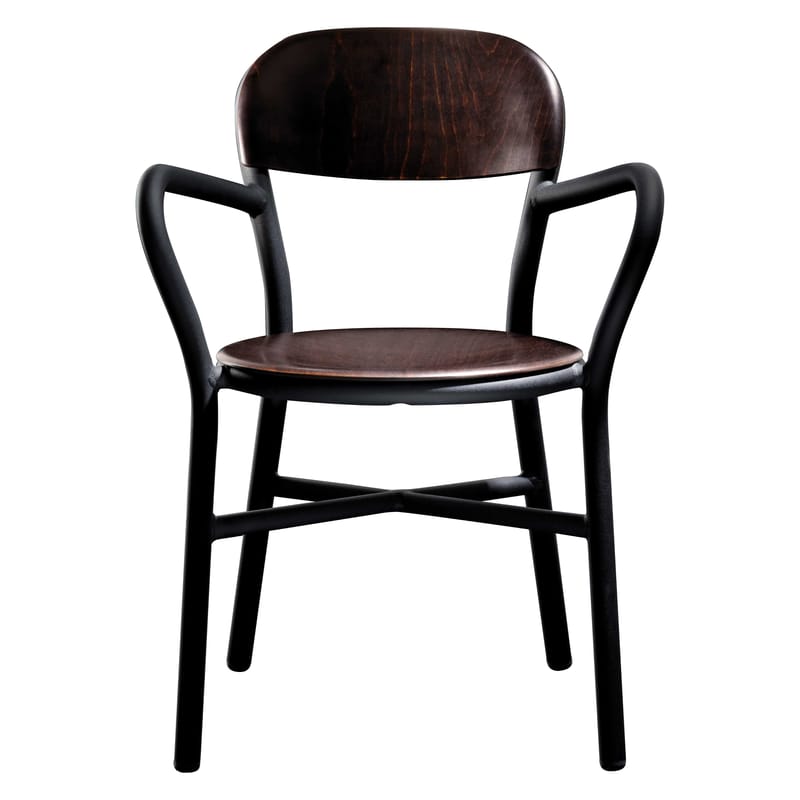 Furniture - Chairs - Pipe Stackable armchair metal black natural wood Wood & metal - Magis - Black / Dark beech - Beechwood plywood, Varnished aluminium