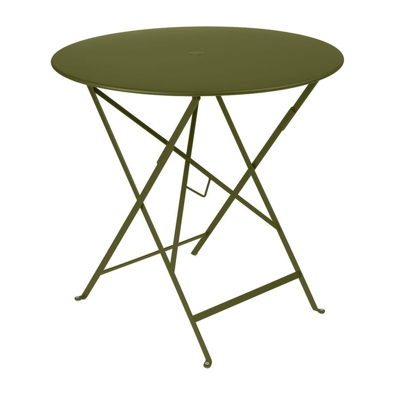 Jardin - Tables de jardin - Table pliante Bistro métal vert /Ø 77 cm - 3/4 personnes - Trou pour parasol - Fermob - Pesto - Acier laqué