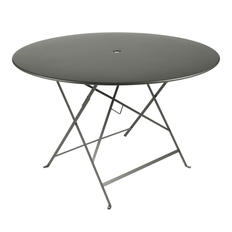 Jardin - Tables de jardin - Table pliante Bistro métal vert gris / Ø 117 cm - 6/8 personnes - Trou parasol - Fermob - Romarin - Acier peint
