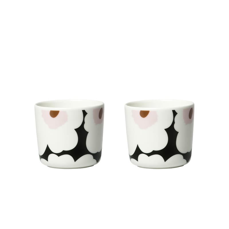 Table et cuisine - Tasses et mugs - Tasse à café Unikko céramique multicolore / Sans anse - Set de 2 - Marimekko - Unikko / Blanc & rose - Grès
