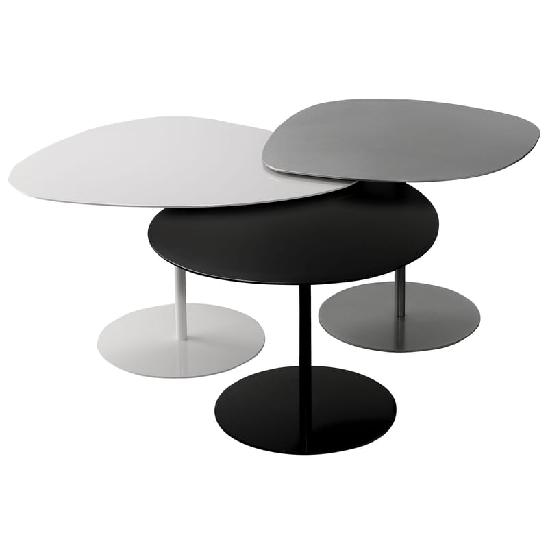 Arredamento - Tavolini  - Tavolini estraibili Galet INDOOR metallo bianco grigio nero / Set da 3 tavolini - Matière Grise - Nero, Bianco, Grigio - Acciaio
