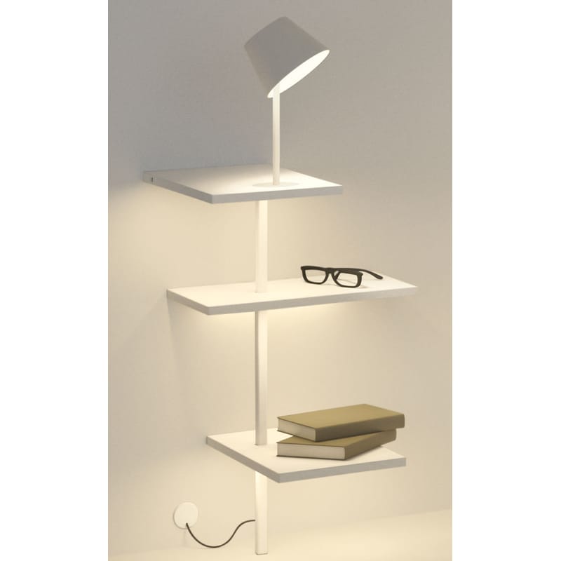 Mobilier - Etagères & bibliothèques - Etagère lumineuse Suite métal blanc / H 85 cm / Lampe & port USB - Branchement mural - Vibia - H 85 cm / Blanc - Métal laqué, Polycarbonate