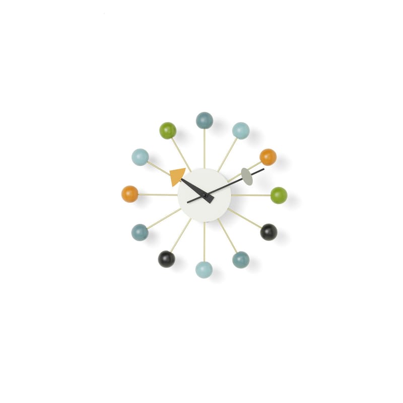 Décoration - Horloges  - Horloge murale Ball Clock bois multicolore / By George Nelson, 1948-1960 / Ø 33 cm - Vitra - Multicolore / Blanc - Bois peint, Métal verni