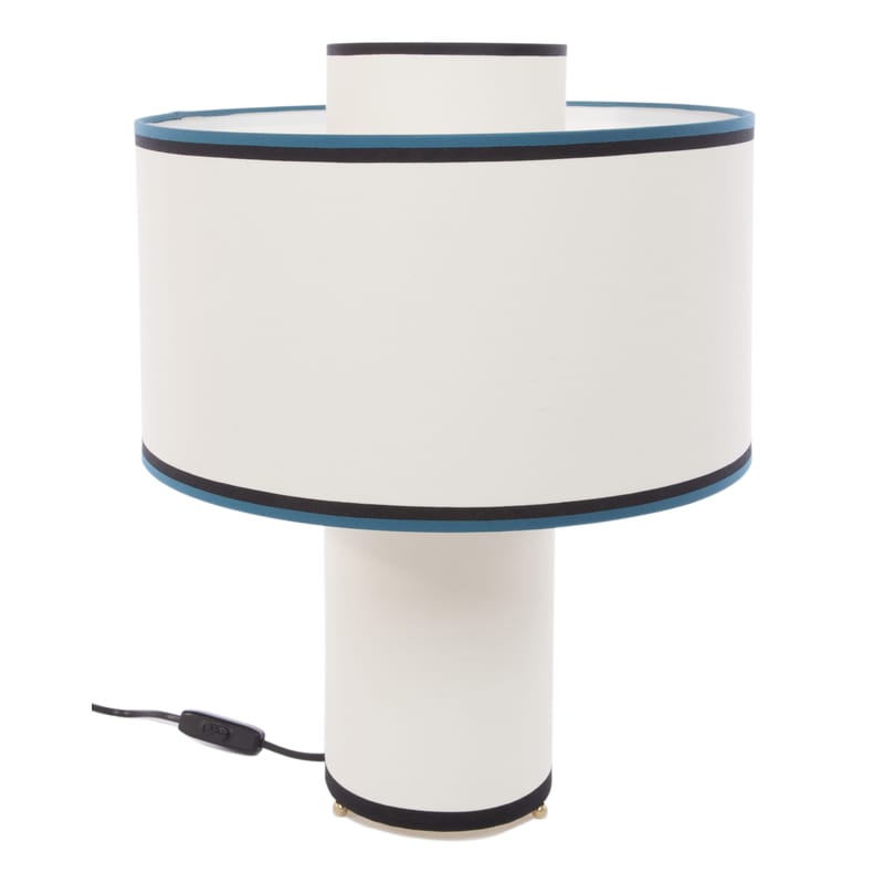 Luminaire - Lampes de table - Lampe de table Bianca tissu blanc bleu /  H 47 cm - Maison Sarah Lavoine - Ecru / Biais noir &  bleu - Coton, Métal