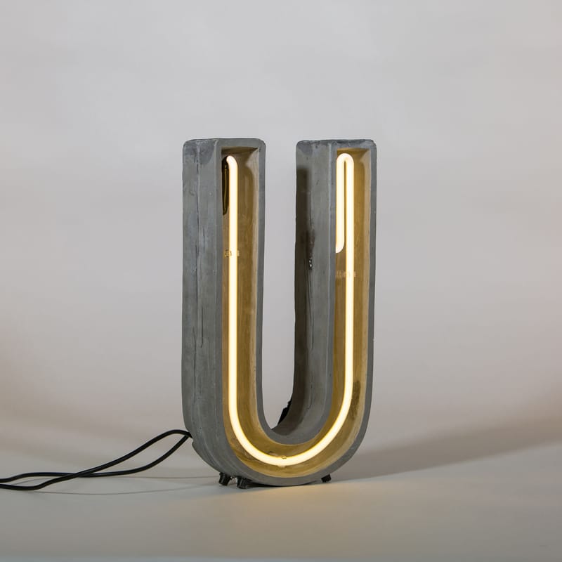 Décoration - Pour les enfants - Lampe de table Néon Alphacrete pierre blanc gris / Lettre U - Intérieur / extérieur - Seletti - Lettre U - Ciment, Verre