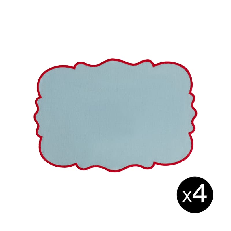 Tendances - Petits prix - Set de table Smerlo tissu bleu / Set de 4 - 33 x 48 cm - Bitossi Home - Bleu / Bord rouge - Coton, Lin
